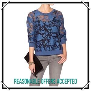 NWT Wells Grace Navy Blue Sheer Lace Top Long-Sleeved Size Medium